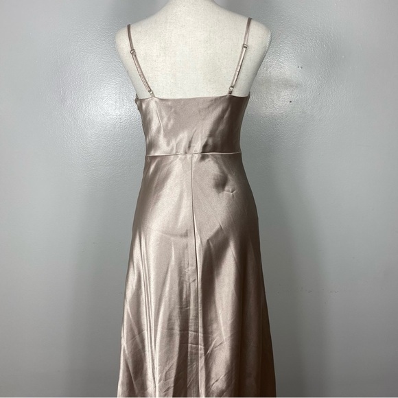 Birdy Grey Lisa Long Satin Dress Taupe Size 4  leg slit - Picture 8 of 12